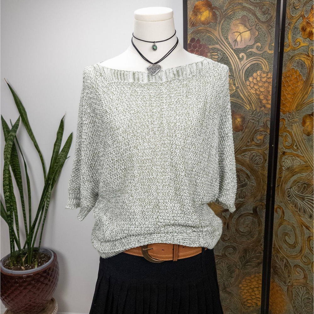 Chunky Knit Off‎ Shoulder Sage Marled Sweater Slouchy Y2K Fairycore Medium
